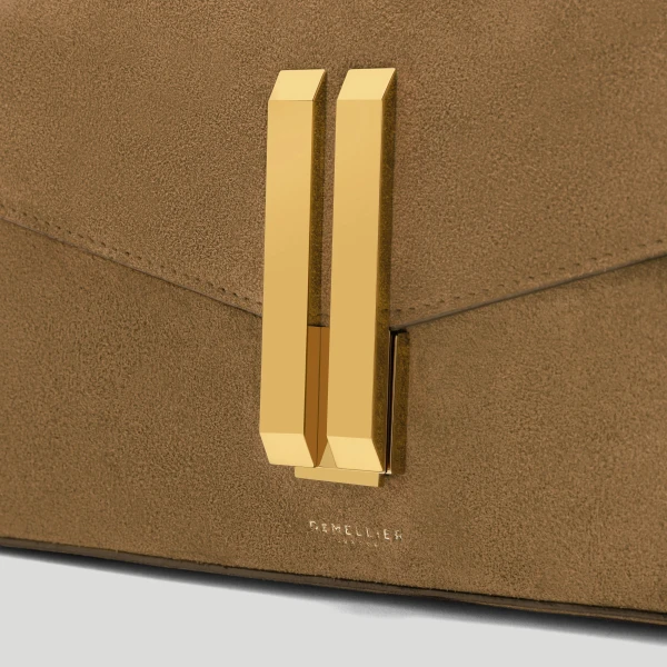 DeMellier The Vancouver Clutch in Tobacco Suede Clutch Bag, view 3 | Clutch Bags | Coveti