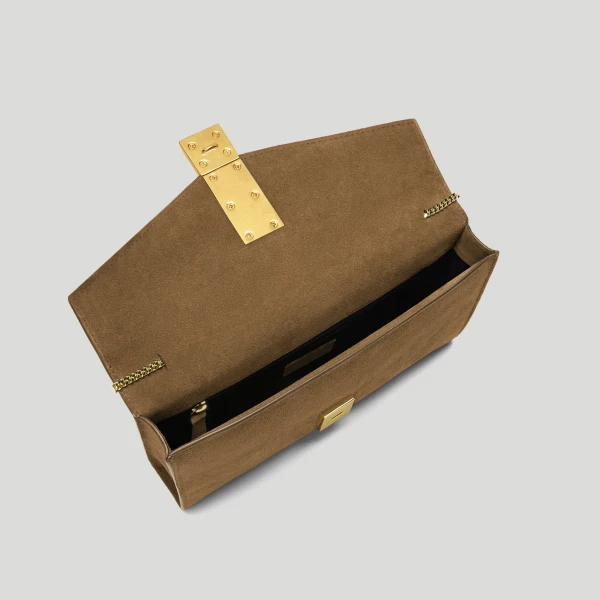 DeMellier The Vancouver Clutch in Tobacco Suede Clutch Bag, view 4 | Clutch Bags | Coveti