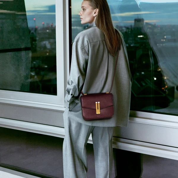 DeMellier The Vancouver in Burgundy Small Grain Crossbody Bag, view 2 | Shoulder & Crossbody Bags | Coveti