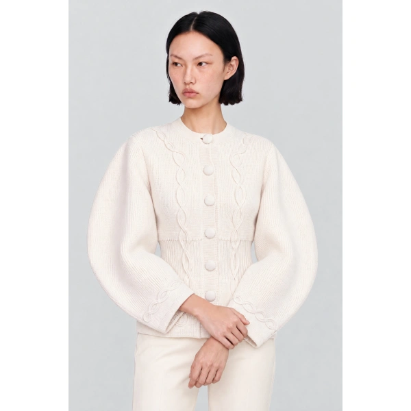 Destree Adrian Embroidered Wool Knit Jacket in Ecru | Cardigans | Coveti
