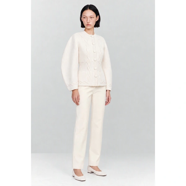 Destree Adrian Embroidered Wool Knit Jacket in Ecru | Cardigans | Coveti