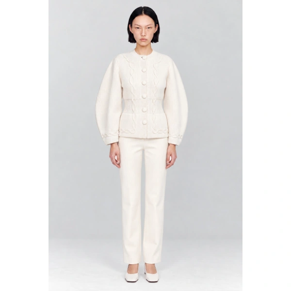 Destree Adrian Embroidered Wool Knit Jacket in Ecru | Cardigans | Coveti