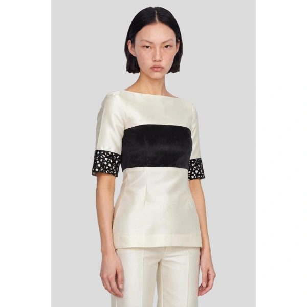 Destree Amina Smart Lace Cotton Top in Black and White | Long Sleeve Tops | Coveti