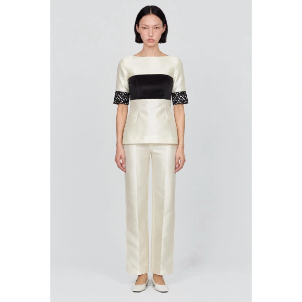 Destree Amina Smart Lace Cotton Top in Black and White | Long Sleeve Tops | Coveti
