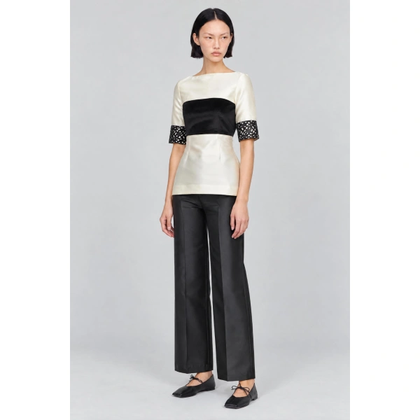 Destree Amina Smart Lace Cotton Top in Black and White | Long Sleeve Tops | Coveti