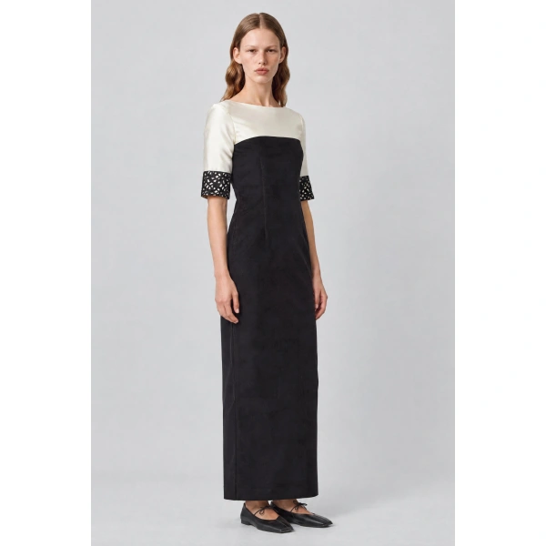 Destree Amina Smart Velvet Dress in Black and White | Midi Dresses | Coveti