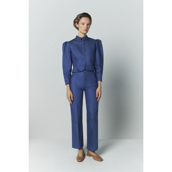 Destree Amoako Denim Puff-Sleeve Jacket in Blue | Denim Jackets | Coveti