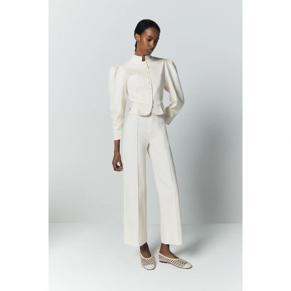 Destree Amoako Denim Puff-Sleeve Jacket in Ecru | Denim Jackets | Coveti