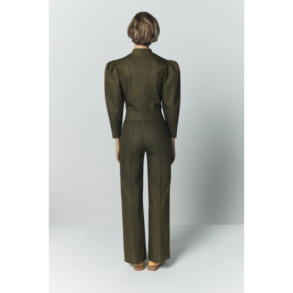 Destree Amoako Denim Puff-Sleeve Jacket in Khaki | Denim Jackets | Coveti