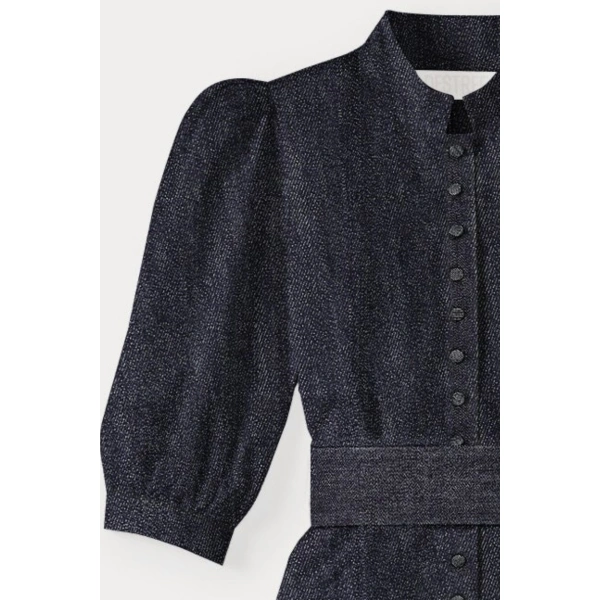 Destree Amoako Denim Puff-Sleeve Maxi Dress in Dark Blue | Maxi Dresses | Coveti