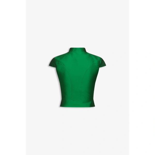 Destree Amoako Satin Cropped Top in Green | Sleeveless & Tank Tops | Coveti
