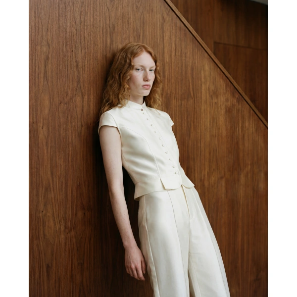 Destree Amoako Satin Cropped Top in White | Sleeveless & Tank Tops | Coveti