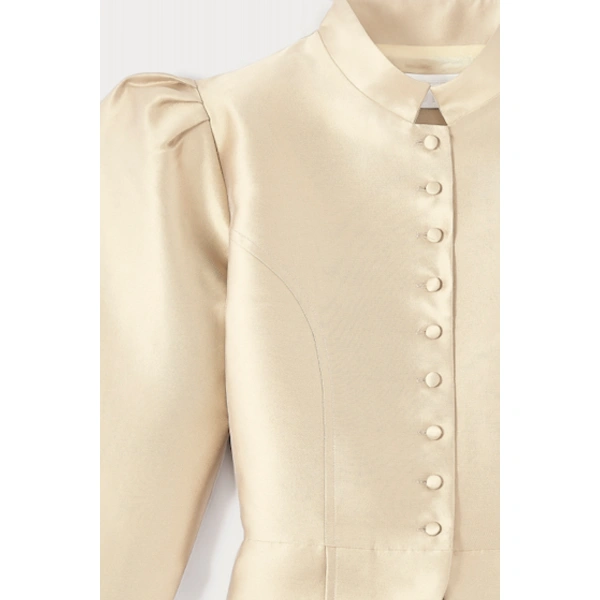 Destree Amoako Satin Puff-Sleeve Jacket in Beige | Blazers | Coveti