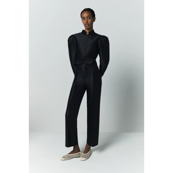 Destree Amoako Satin Puff-Sleeve Jacket in Black | Blazers | Coveti