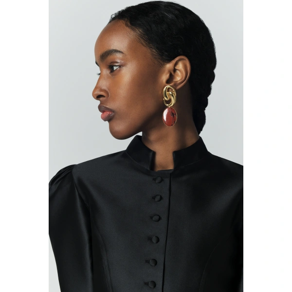 Destree Amoako Satin Puff-Sleeve Jacket in Black | Blazers | Coveti