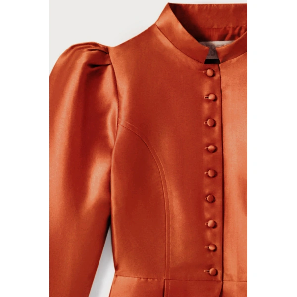 Destree Amoako Satin Puff-Sleeve Jacket in Terracotta | Blazers | Coveti