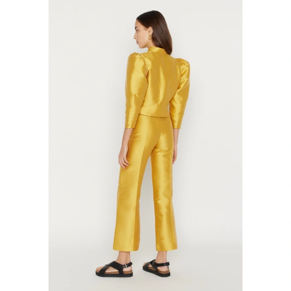 Destree Amoako Satin Puff-Sleeve Jacket in Yellow | Blazers | Coveti