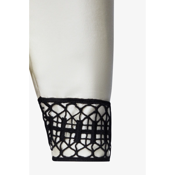 Destree Amoako Satin Puff-Sleeve Jacket with Embroidery in White | Blazers | Coveti