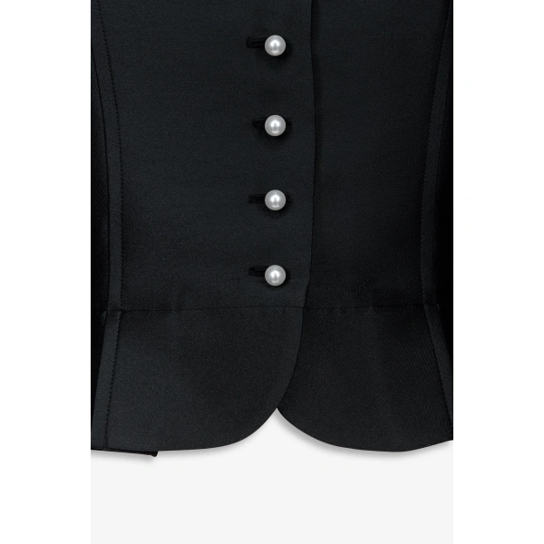 Destree Amoako Satin Puff-Sleeve Jacket with Pearls in Black | Blazers | Coveti