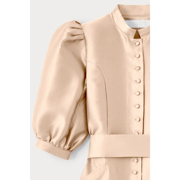 Destree Amoako Satin Puff-Sleeve Mini Dress in Nude | Mini Dresses | Coveti