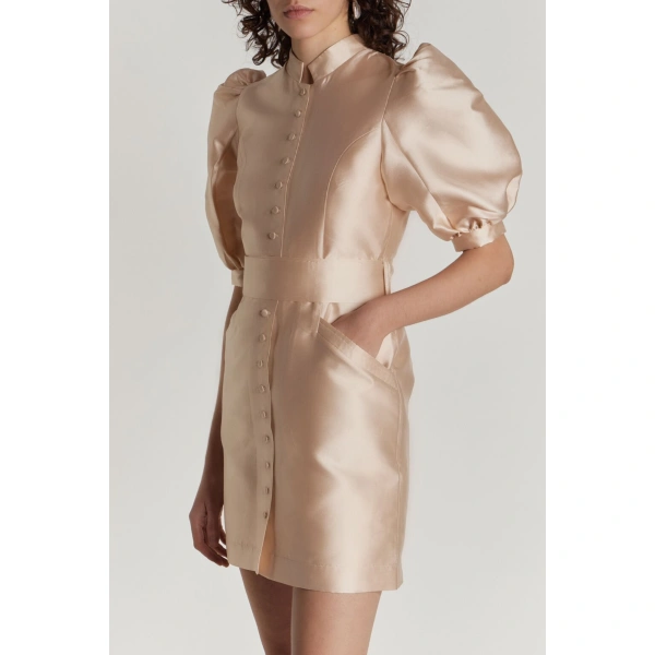 Destree Amoako Satin Puff-Sleeve Mini Dress in Nude | Mini Dresses | Coveti