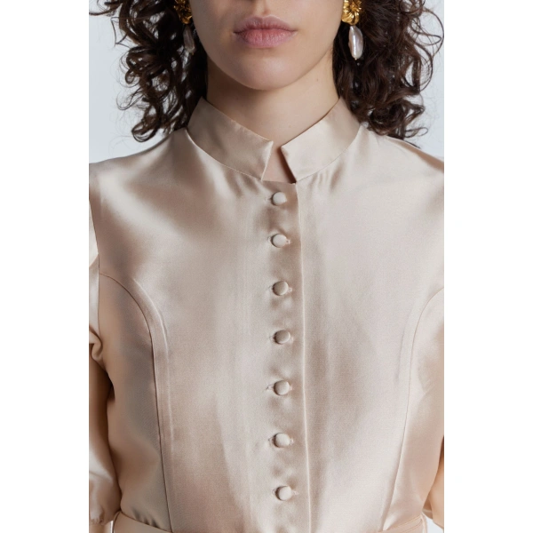 Destree Amoako Satin Puff-Sleeve Mini Dress in Nude | Mini Dresses | Coveti