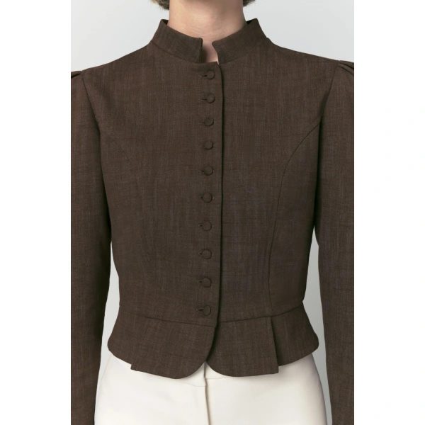 Destree Amoako Stretch Puff-Sleeve Jacket in Brown | Blazers | Coveti