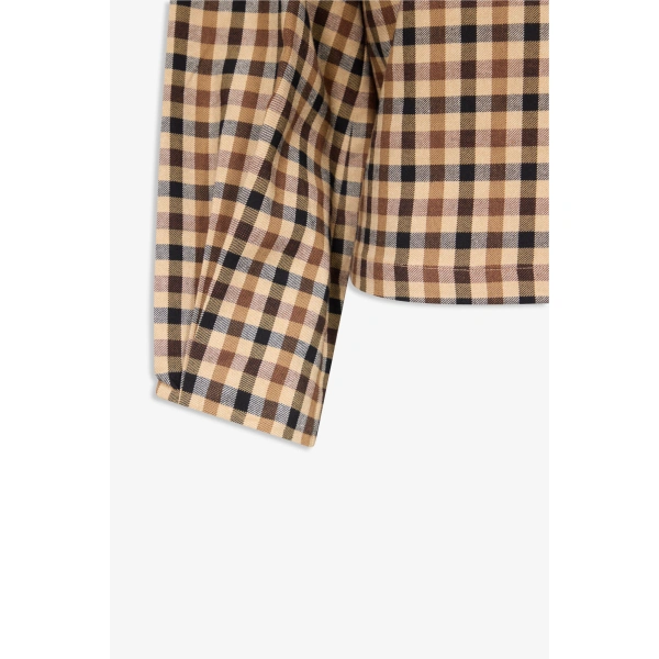 Destree Calo Checked Top in Camel | Long Sleeve Tops | Coveti