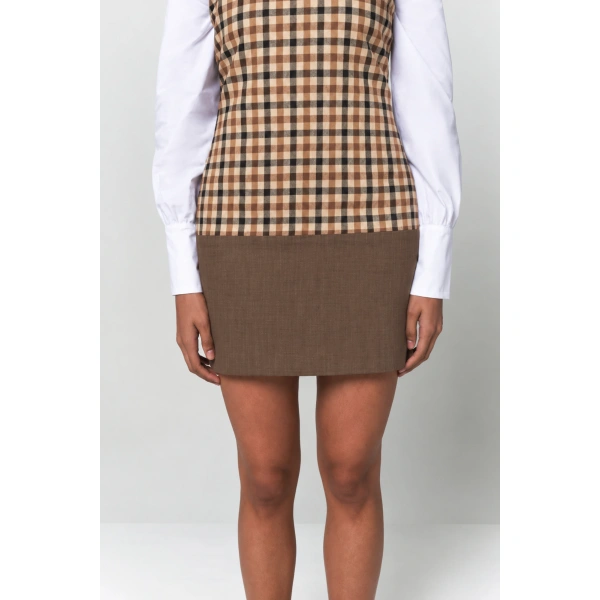 Destree Carole Checked Sleeveless Dress in Camel | Midi Dresses | Coveti
