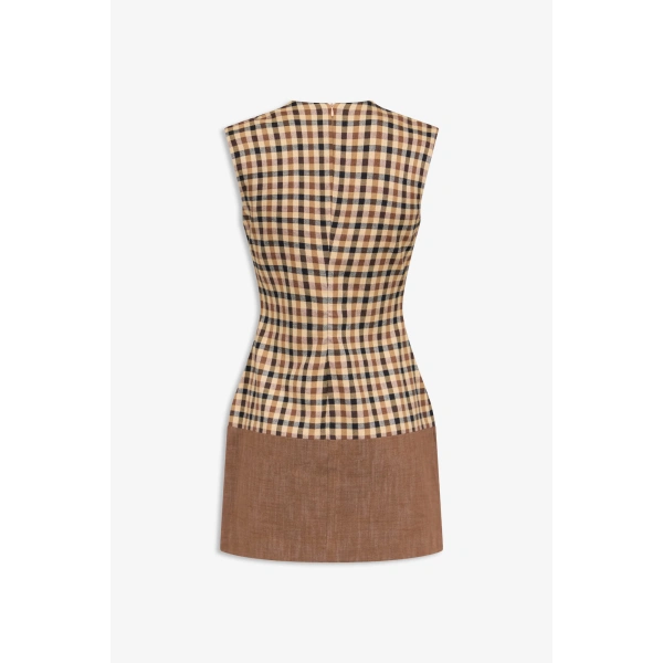 Destree Carole Checked Sleeveless Dress in Camel | Midi Dresses | Coveti