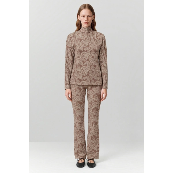 Destree Celine Paisley Straight-Leg Trousers in Brown | Tailored Pants | Coveti