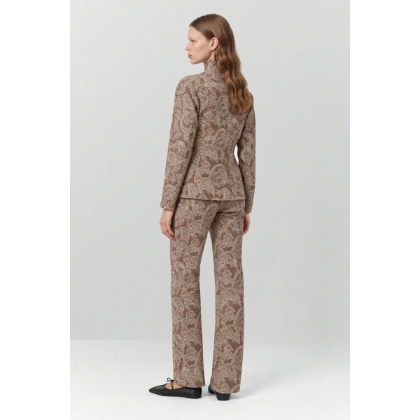 Destree Celine Paisley Straight-Leg Trousers in Brown | Tailored Pants | Coveti