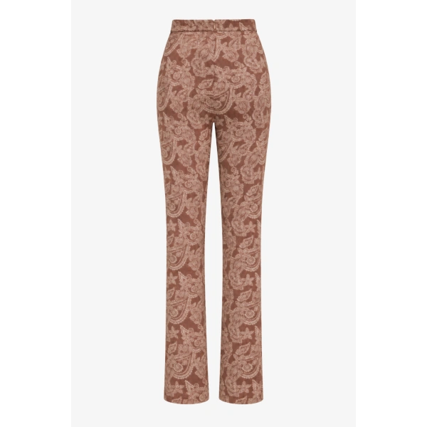 Destree Celine Paisley Straight-Leg Trousers in Brown | Tailored Pants | Coveti