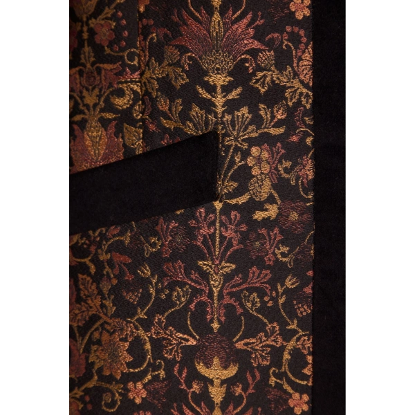Destree Eden Garden Floral Jacquard Long Coat in Black and Rust | Wool & Cashmere Coats | Coveti
