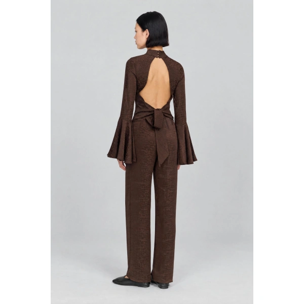 Destree Elvira Snake Cotton Top in Dark Brown | Long Sleeve Tops | Coveti