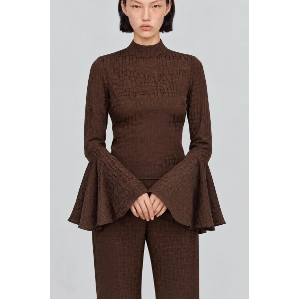 Destree Elvira Snake Cotton Top in Dark Brown | Long Sleeve Tops | Coveti