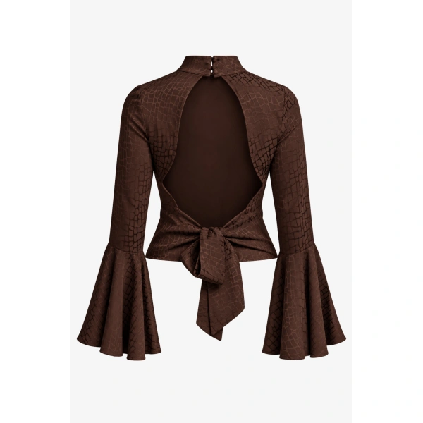 Destree Elvira Snake Cotton Top in Dark Brown | Long Sleeve Tops | Coveti