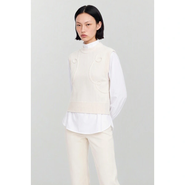 Destree Frida Knit Embroidered Vest in Ecru | Sweater Vests | Coveti