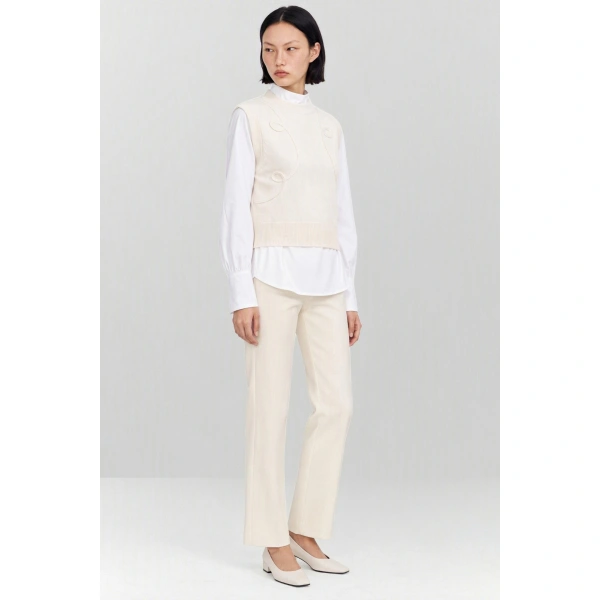 Destree Frida Knit Embroidered Vest in Ecru | Sweater Vests | Coveti