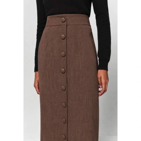 Destree Ivan Buttoned Long Skirt in Brown | Maxi Skirts | Coveti
