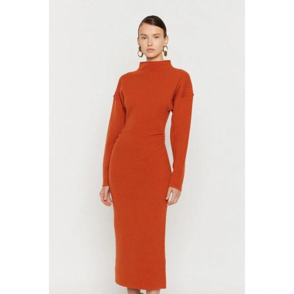 Destree Jade Knit Dress in Rust | Midi Dresses | Coveti