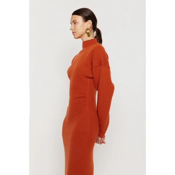 Destree Jade Knit Dress in Rust | Midi Dresses | Coveti