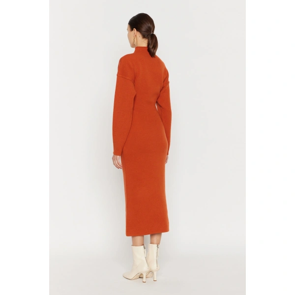 Destree Jade Knit Dress in Rust | Midi Dresses | Coveti