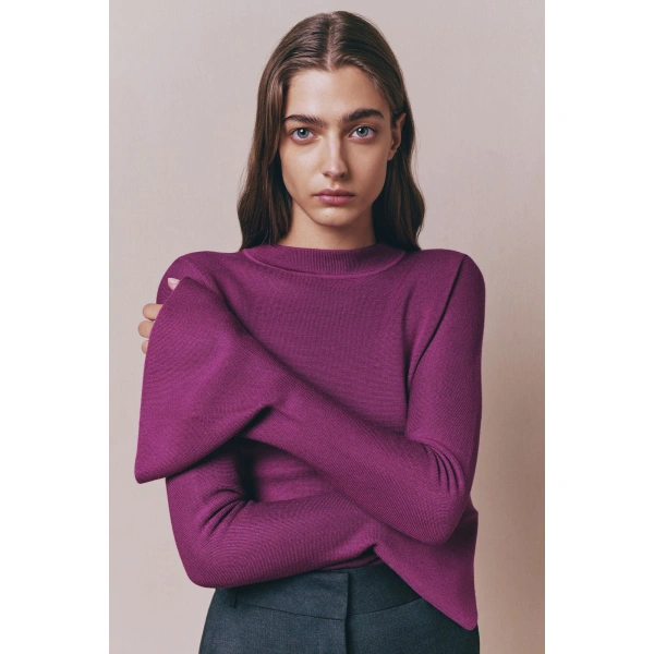 Destree Joan Wool Flared-Sleeve Top in Fuchsia | Sweaters | Coveti