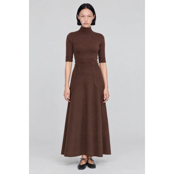 Destree Kara Loop Wool Knit Skirt in Brown | Midi Skirts | Coveti