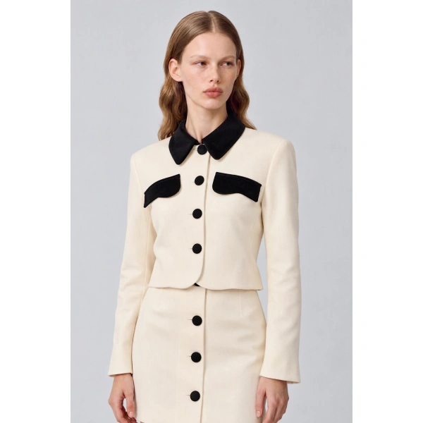 Destree Lucio Suit Bico Stretch Suiting Skirt in Black and White | Midi Skirts | Coveti