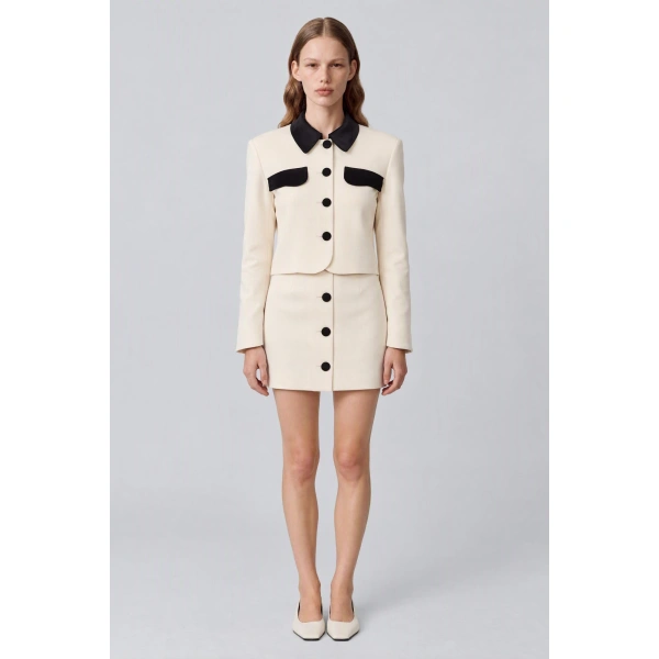 Destree Lucio Suit Bico Stretch Suiting Skirt in Black and White | Midi Skirts | Coveti