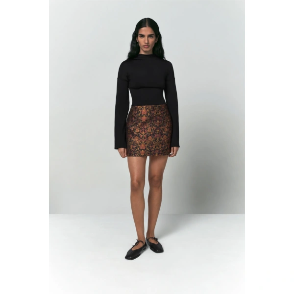 Destree Maeva Garden Skirt in Black and Rust | Midi Skirts | Coveti