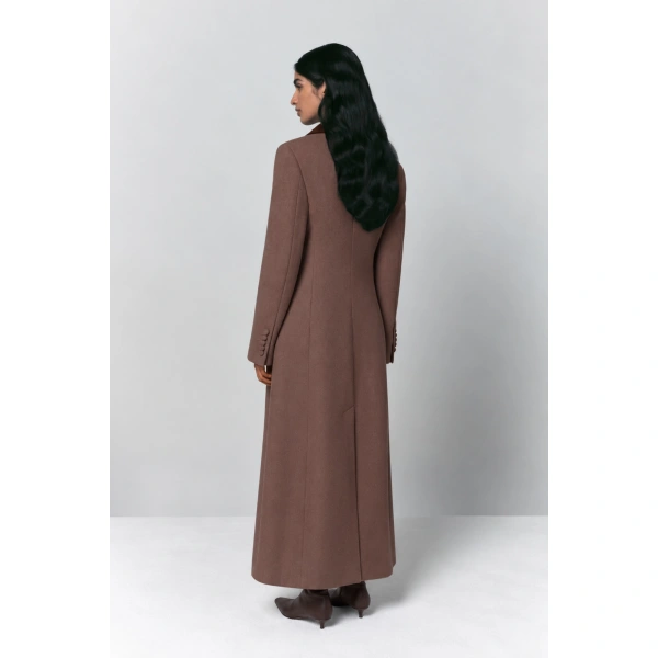 Destree Maria Wool Tailored Coat with Velvet Details in Taupe | Wool & Cashmere Coats | Coveti
