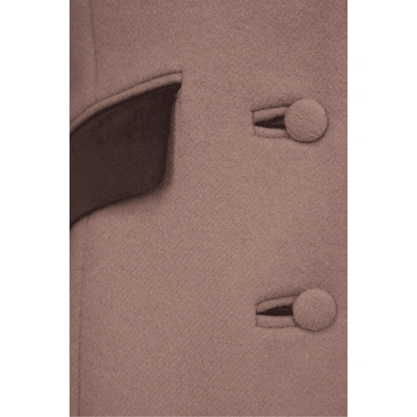 Destree Maria Wool Tailored Coat with Velvet Details in Taupe | Wool & Cashmere Coats | Coveti